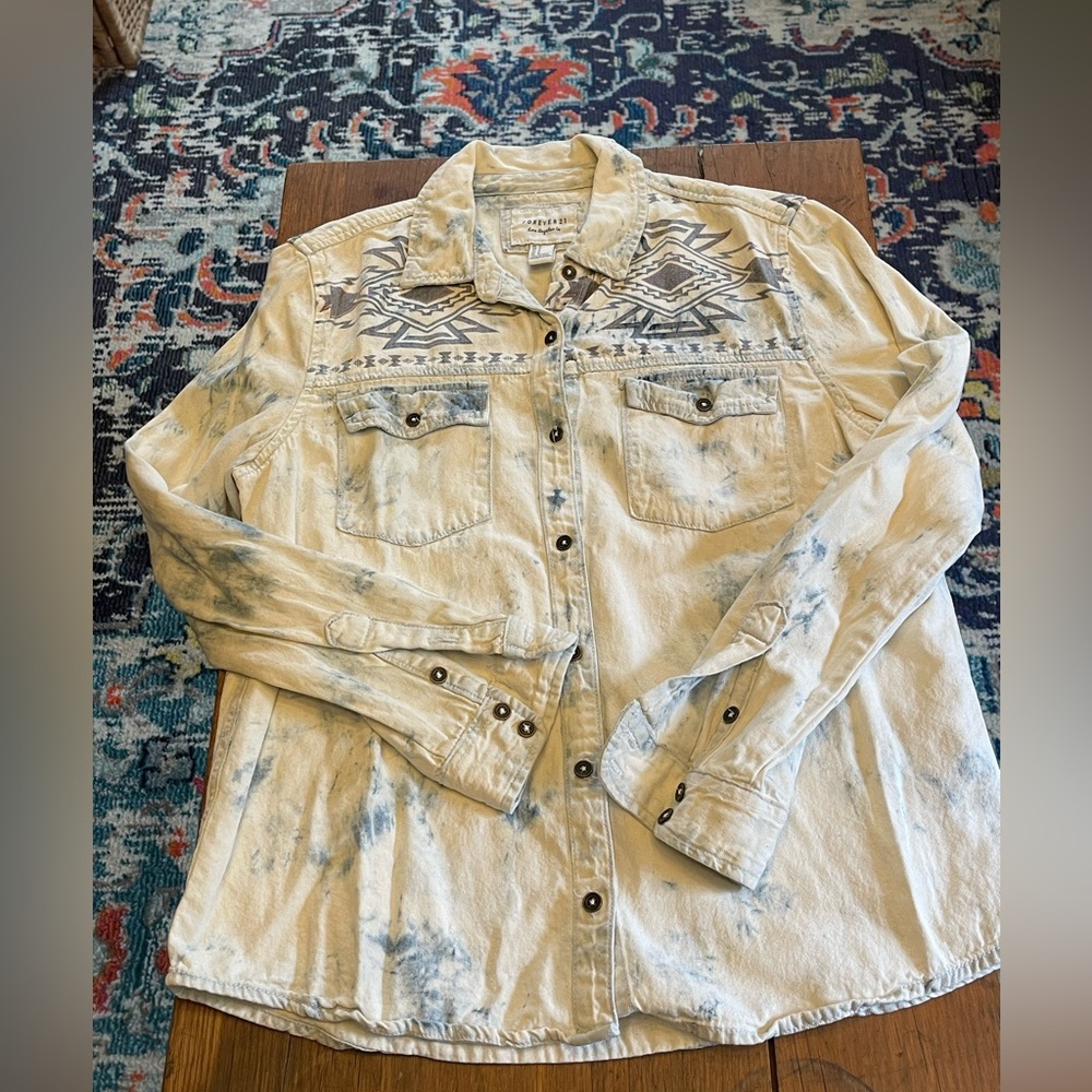 Aztec tribal print button down